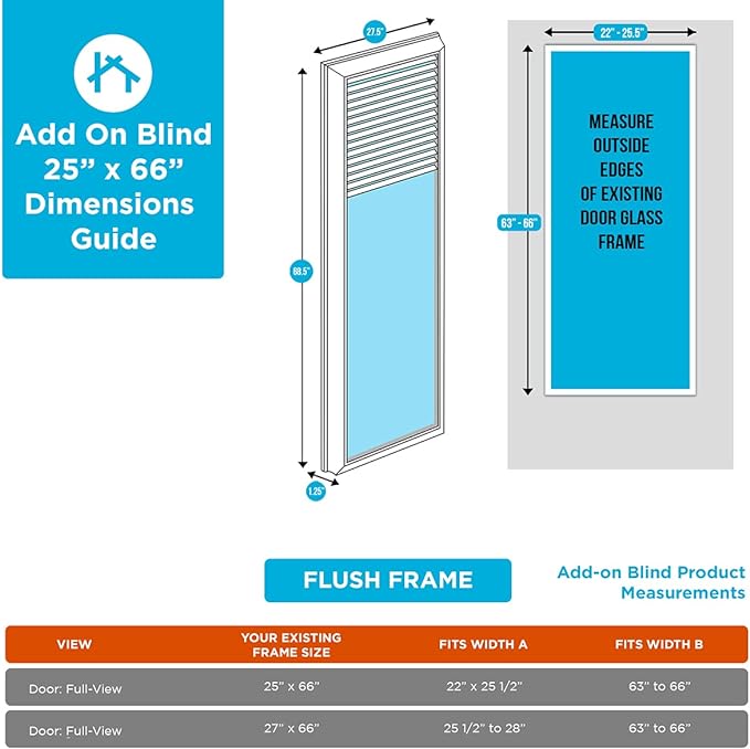 ODL Add On Blinds for Flush Frame Doors - 25" x 66"