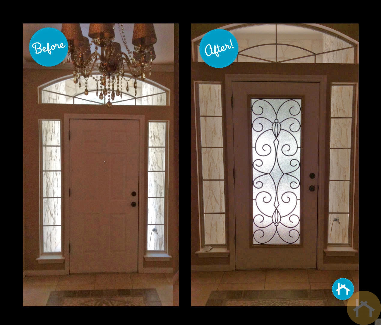 Adding Wrought Iron Decorative Door Glass for More Natural Light - Transformation Tuesday